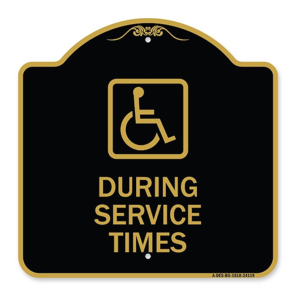 Signmission During Service Times W/ Graphic, Black & Gold Aluminum Architectural Sign, 18" x 18", BG-1818-24119 A-DES-BG-1818-24119 - main